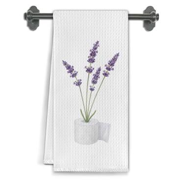 Imagem de Elefeltclave Toalhas de mão femininas de lavanda, decoração floral de banheiro, flores de lavanda em papel higiênico, toalhas de mão decorativas para banheiro, banheiro, banheiro, 40 x 61 cm