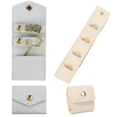 Imagem de 2 peças mini bolsa de joias de viagem com fecho de pressão, estojo organizador de joias compacto e dobrável para anéis, colares, brincos, pulseiras – leve, bolsa de armazenamento de joias forrada de