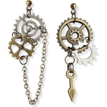 Imagem de Brincos punk steampunk vintage com pingente de relógio antigo para mulheres e homens, joias charmosas, Medium, Metal, Sem pedra preciosa