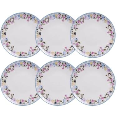 Imagem de Jogo 6 Pratos Rasos Aura 25cm Porcelana Decorada Tramontina Cozinha Mesa Posta