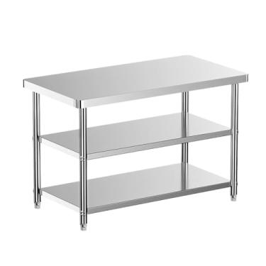 Imagem de Mesa de preparação de alimentos, mesa de metal de cozinha comercial de aço inoxidável 2 mesa de preparação para churrasco embaixo da prateleira, com pés ajustáveis (100 x 60 x 80 cm/39,3 x 23,6 x 31,4