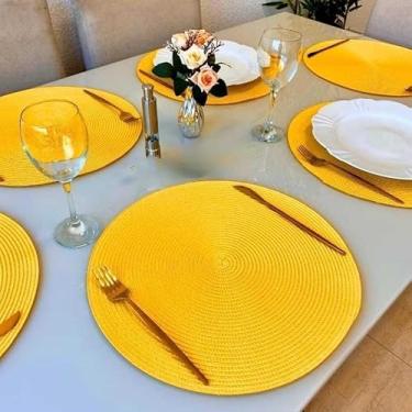 Imagem de Kit 2/4/8 Jogo Redondo Jantar para Mesa Posta, Descanso de Prato Elegante(Amarelo,2 uni)