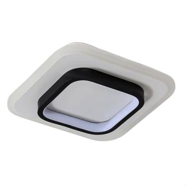 Imagem de Lampada de Teto Moderna Plafon Sobrepor de LED Estilo Quadrado para Sala Quarto Cozinha Varanda Corredor Preto Branco Decoração (Preto)