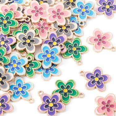 Imagem de Craftdady Pingentes de flores, mini pulseira de flor, chaveiro, berloques, liga esmaltada, colar de metal, pingentes para artesanato faça você mesmo, brinco de bijuteria, Esmalte, Sem Pedra Preciosa