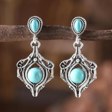 Imagem de Brincos femininos com pingente turquesa estilo boêmio, leve, ideal para presente, concerto country, presentes de amizade, Medium, Latão, Sem pedra preciosa
