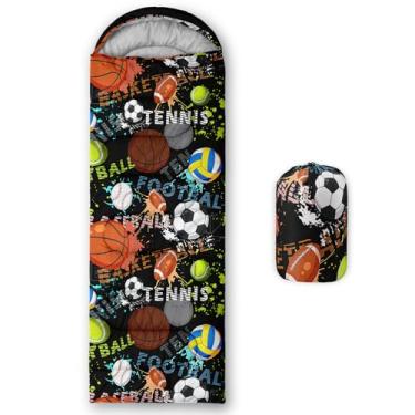 Imagem de Axolotl Saco de dormir esportivo com bola para crianças, grafite, futebol, esportes, mochilão, acampamento, acampamento, basquete, beisebol, vôlei, tênis, bolsa de dormir, uso interno ao ar livre