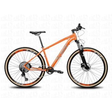 Imagem de bicicleta Aro 29 KSW XLT 100 em Aluminio 1x12v Pedivela Single coroa Unica Catraca Cassete 11/50 Dentes Freio a Disco Suspensão,17,Laranja Cinza