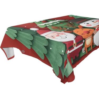 Imagem de Blueangle Toalha de mesa de boneco de neve de rena do Papai Noel – Toalha de mesa quadrada de poliéster impermeável e resistente a manchas para ambientes internos e externos, 152 x 152 cm (368)