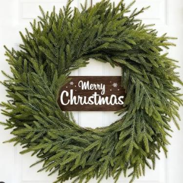 Imagem de Teencool Guirlandas de Natal de 61 cm para porta da frente, guirlanda grande de pinheiro Norfolk com guirlanda verde de boas-vindas ao toque real para janelas, mesa de parede, varanda, casa de fazenda