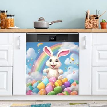 Imagem de ATTX Capa magnética arco-íris coelhinho da Páscoa, 58,4 cm C x 66 cm A decoração da capa da máquina de lavar louça, decalques de armário doméstico eletrodomésticos adesivos #174