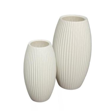 Imagem de Vasos Decorativos Canelados Modernos – Conjunto Elegante em PLA com Impressão 3D para Decoração de Ambientes(Branco,Kit 17cm + 22cm)
