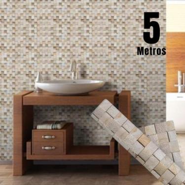 Imagem de Papel de Parede PREMIUM ROLO 5m Autoadesivo Pastilha Cozinha, Banheiro