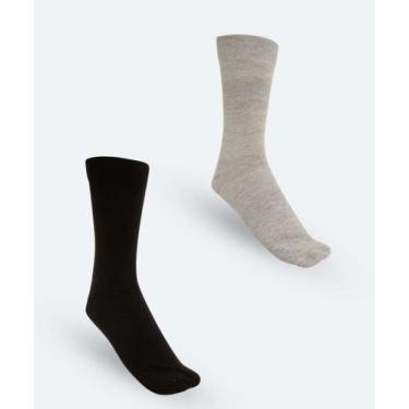 Imagem de Kit 2 Pares Meias Masculina Cano Longo MR-09242, Cinza, Preto, 39/43