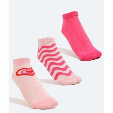 Imagem de Kit 3 Pares Meias Soquete Feminina Estampadas Marisa-70244, 34/39, Ros