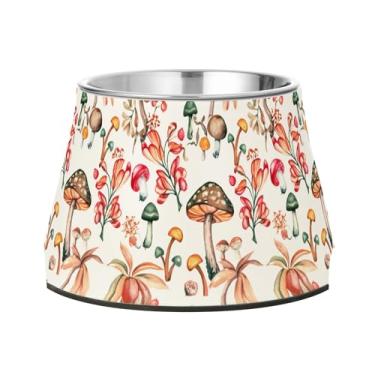 Imagem de SEHANY Tigelas para cães de ervas e cogumelos antiderrapante de aço inoxidável com fundo de borracha para evitar tombamento, tigelas elevadas para comida e água quadriculadas para cães e gatos