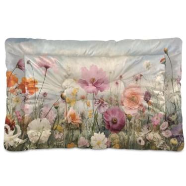 Imagem de SEHANY Cama para cães e gatos com flores silvestres coloridas com fundo antiderrapante, cama de canil, colchão macio para animais de estimação, lavável para cães pequenos, médios e grandes, gatos, 91