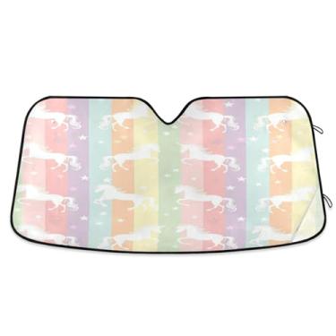 Imagem de ATTX Para-brisa de carro listrado de cavalo arco-íris 139.7 cm x 70.1 cm Escudo solar universal com proteção UV, persiana de janela frontal automática dobrável para Sedans SUVs caminhões #311
