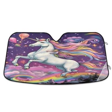 Imagem de ATTX Para-brisa de carro cavalo arco-íris para-sol 134.6 cm x 59.7 cm escudo solar universal com proteção UV, persiana de janela frontal automática dobrável para caminhões Sedans SUVs #602