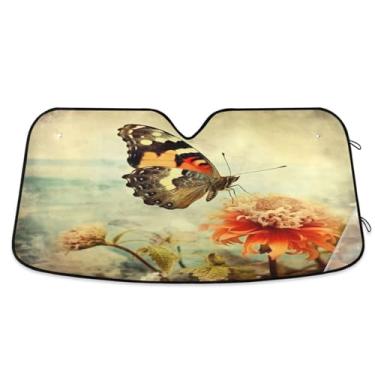 Imagem de ATTX Para-brisa de carro Old Grungy Butterfly 139.7 cm x 70.1 cm Protetor solar universal com proteção UV, persiana de janela frontal automática dobrável para caminhões Sedans SUVs #811