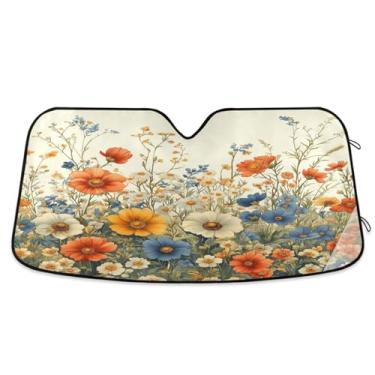 Imagem de ATTX Herbal Wildflowers Para-brisa Carro Para-brisa 144.8 cm x 80.0 cm Escudo Solar Universal com Proteção UV, Persiana de Janela Frontal Auto Dobrável para Sedans SUVs Caminhões #972