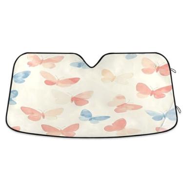 Imagem de ATTX Pára-brisas de carro pequenas borboletas pastel 139.7 cm x 70.1 cm escudo solar universal com proteção UV, persiana de janela frontal automática dobrável para caminhões Sedans SUVs #211
