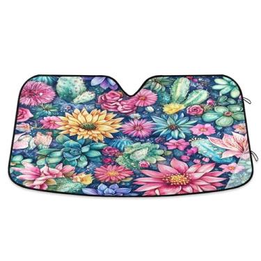 Imagem de SEHANY Pára-brisa de carro cacto planta verde para-sol dobrável janela frontal protetor de viseira solar para carro, SUV, caminhão - Mantenha o veículo fresco, 139 x 70 centímetros