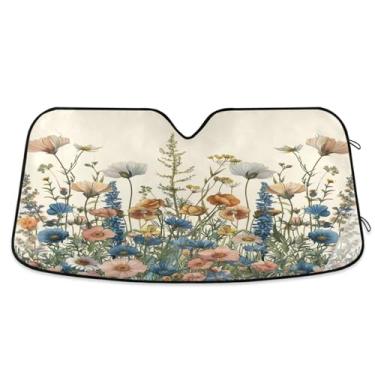 Imagem de ATTX Para-brisa de carro Wildflower 134.6 cm x 59.7 cm Protetor solar universal com proteção UV, persiana de janela frontal automática dobrável para caminhões Sedans SUVs #490