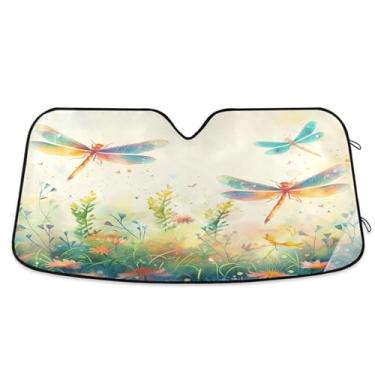 Imagem de ATTX Dreamy Dragonfly Para-brisa Carro Para-brisa 144.8 cm x 80.0 cm Escudo Solar Universal com Proteção UV, Persiana de Janela Frontal Auto Dobrável para Sedans SUVs Caminhões #564