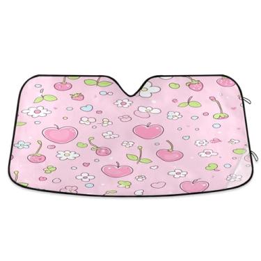 Imagem de ATTX Para-brisa de carro Pink Cherries 144.8 cm x 80.0 cm Protetor solar universal com proteção UV, persiana de janela frontal automática dobrável para caminhões Sedans SUVs #5