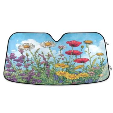 Imagem de ATTX Spring Wildflowers para-sol para para-brisas de carro 139.7 cm x 70.1 cm Protetor solar universal com proteção UV, persiana de janela frontal automática dobrável para caminhões Sedans SUVs #711