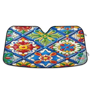 Imagem de ATTX Para-brisa de carro de cerâmica mexicana 139.7 cm x 70.1 cm Protetor solar universal com proteção UV, persiana de janela frontal automática dobrável para caminhões Sedans SUVs #619