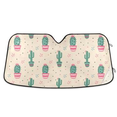 Imagem de SEHANY Pára-brisa de carro cacto planta verde para-sol dobrável janela frontal protetor de viseira solar para carro, SUV, caminhão - Mantenha o veículo fresco, 137 x 81,5 polegadas