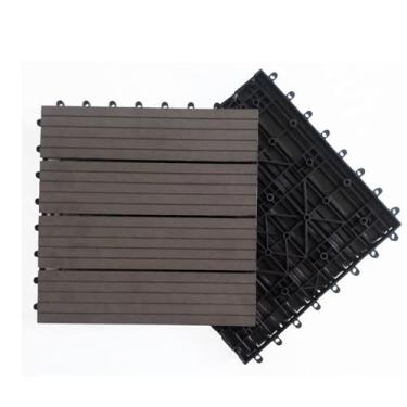 Imagem de Azulejos de deck interligados 30 x 30 cm, piso externo azulejos de madeira de acácia, piso de pátio à prova d'água para varanda quintal, uso interno e externo A 11 peças