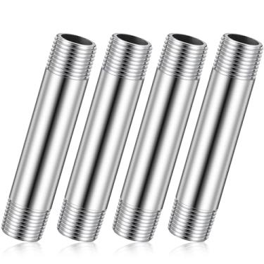 Imagem de Otoolling 4 peças de encaixes de tubulação de aço inoxidável 304 1/5.1 cm NPT x 1/5.1 cm NPT macho rosqueado 10.2 cm comprimento acessórios de tubulação fundida para água óleo ar combustível
