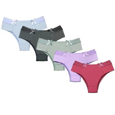 Imagem de Kit 5 Calcinhas Tanga Feminina Cintura Alta Pala Dupla Lingerie Confortável