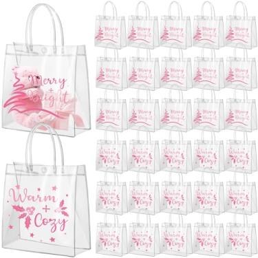 Imagem de Canchiing 30 sacos de presente transparentes de Natal com alças reutilizáveis sacos de guloseimas de doces de Natal 19 x 19 x 8,1 sacos de embrulho de PVC para lembrancinhas de festa de aniversário de