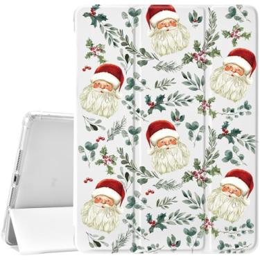 Imagem de CozyNestCY Linda capa de Papai Noel de Natal para iPad de 10 polegadas elegante capa de folha de árvore de Natal para Ipad Auto Sleep/Wake antiderrapante à prova de choque macio TPU capa com impressão
