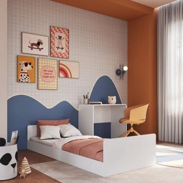 Imagem de Cama Infantil Juvenil com Escrivaninha Cama Auxiliar Branco / Azul