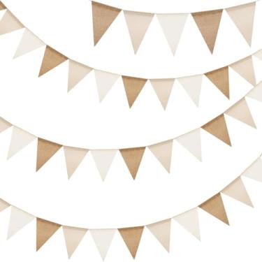 Imagem de 12 bandeiras de juta, bandeiras de flâmula triangular de 3,6 m para casamento, aniversário e decoração de festa Boho