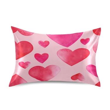 Imagem de SEHANY Capas de almofada de seda para cabelo e pele para o Dia dos Namorados, capas de almofada de cetim respiráveis macias e refrescantes com fecho de envelope, tamanho king (50,8 x 76,2 cm)