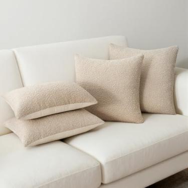 Imagem de Topfinel Conjunto completo de 4 capas de travesseiro bege branco boucle conjunto de camadas de sofá moderno casa de fazenda e cadeira neutra sofá sofá decoração de quarto (12"x20"x2,45.7 cmx45.7 cm