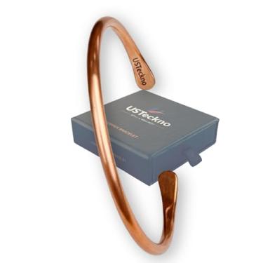 Imagem de USTeckno Pulseira de cobre 100% puro forjada à mão. Feita com cobre sólido de alto calibre premium e benefícios para a saúde. Melhore seu bem-estar com estilo