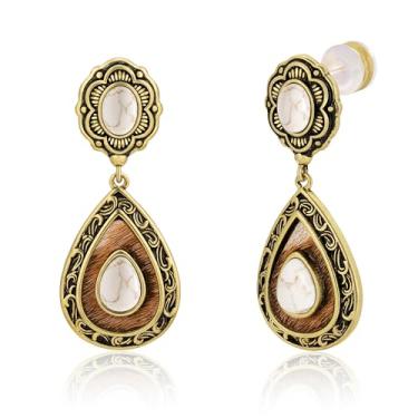 Imagem de Brincos femininos Wrangler Western TearDrop com pingente de crina de cavalo genuína, turquesa, vintage, cowgirl, cowboy, Cobre, Sem pedra preciosa