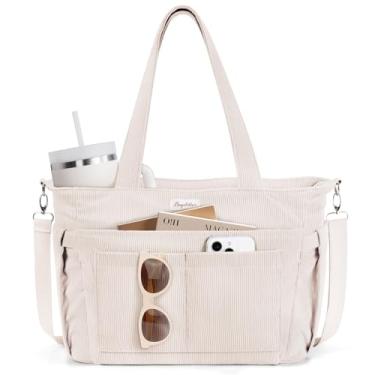 Imagem de Bolsa feminina de veludo cotelê, 17 bolsos, leve, transversal, bíblia, enfermeira, para uso diário, escola, viagem, academia, Bege