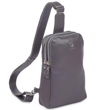 Imagem de Wise Owl Accessories Bolsa tiracolo de couro real para mulheres e homens, bolsa transversal no peito frontal com compartimentos para cartão de crédito, Napa cinza escuro