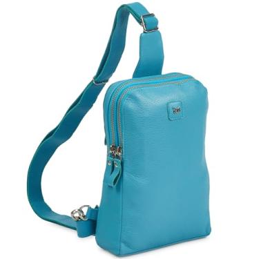 Imagem de Wise Owl Accessories Bolsa tiracolo de couro real para mulheres e homens, bolsa transversal no peito frontal com compartimentos para cartão de crédito, Napa azul (Air Blue Nappa)