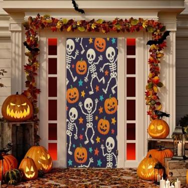 Imagem de Wassud Esqueletos dançantes com decoração de porta de estrela banner interno externo decoração de casa de varanda grande decoração de porta da frente 96 x 98 polegadas