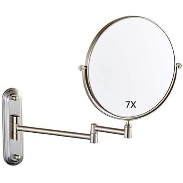 Imagem de Espelho de maquilhagem, espelho de maquilhagem, espelho de maquilhagem, montado na parede, para barbear, espelho cosmético, extensível, dobrável, dupla face, ampliação 7x, espelho de cosméticos para