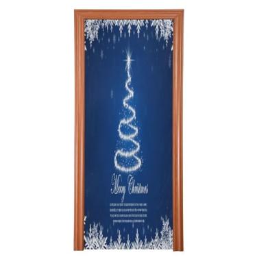 Imagem de Qilmy Decoração de porta de árvore de Natal 89 x 200 cm tecido grande placa de decoração de festa de feriado para porta da frente varanda decoração externa janela parede 343