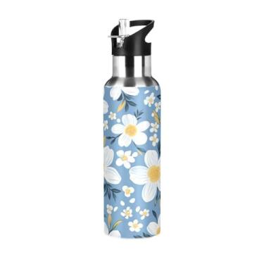 Imagem de Wassud Garrafa de água branca de aço inoxidável esportiva com canudo garrafas de água isoladas copo portátil de viagem 947 ml